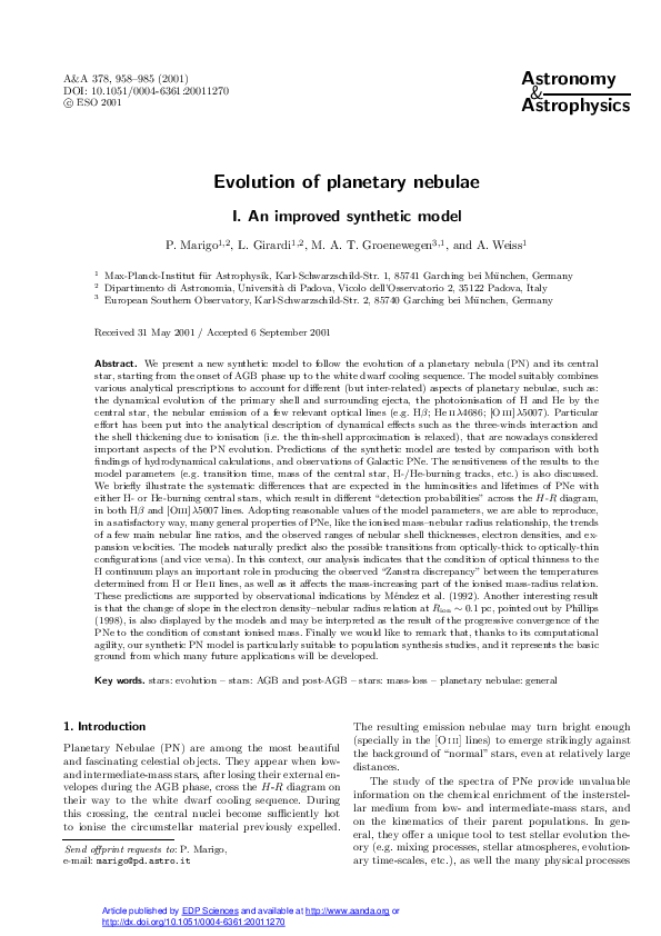 (PDF) Evolution of planetary nebulae