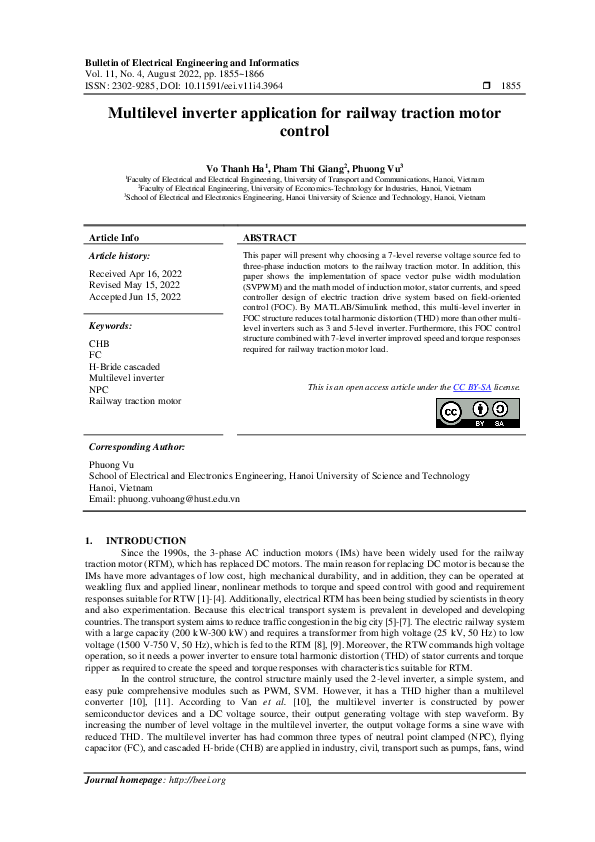 (PDF) Multilevel inverter application for railway traction motor control
