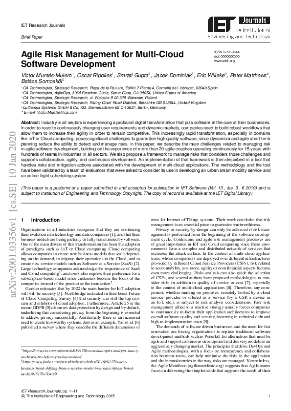 (PDF) Agile Risk Management for Multi-Cloud Software Development