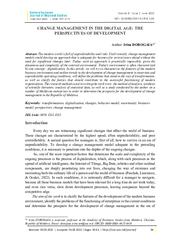 (PDF) Change Management in the Digital Age: The Perspectives of Development