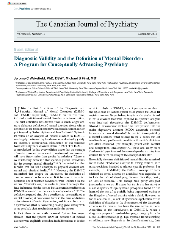 (PDF) Diagnostic Validity and the Definition of Mental Disorder A