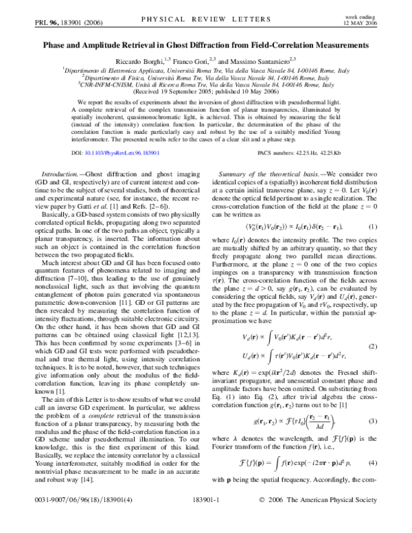 (PDF) Phase and Amplitude Retrieval in Ghost Diffraction from Field ...