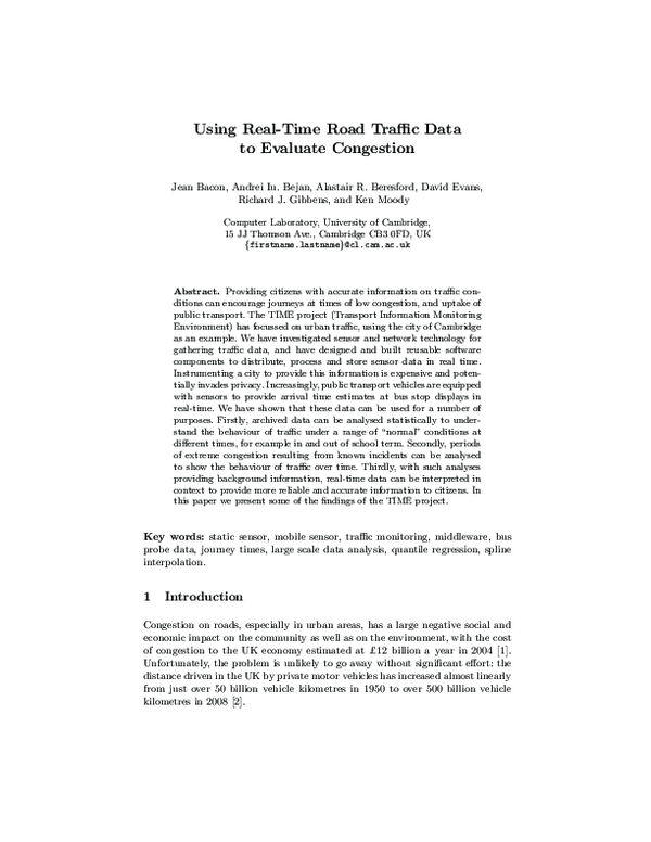 (PDF) Using Real-Time Road Traffic Data to Evaluate Congestion