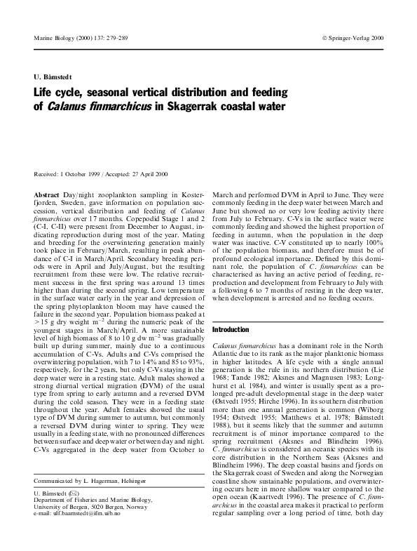 (PDF) Life cycle, seasonal vertical distribution and feeding of Calanus ...
