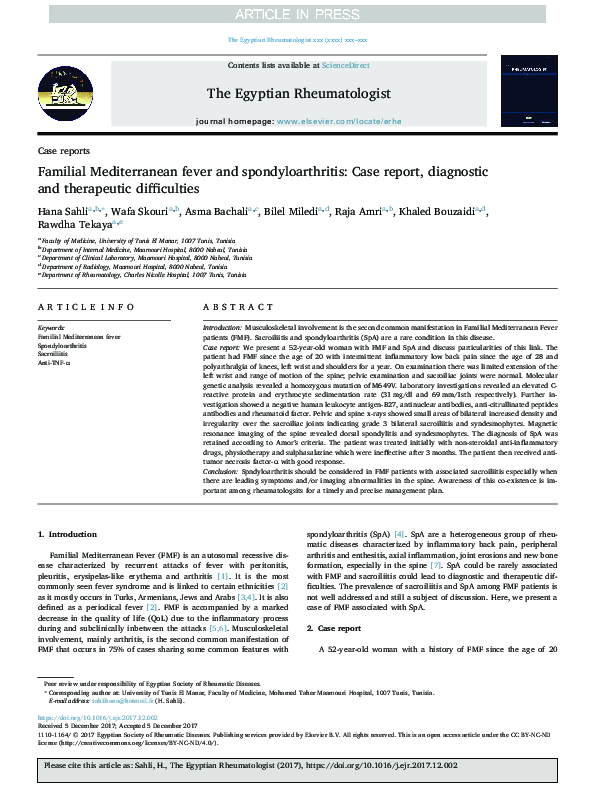 (PDF) Familial Mediterranean fever and spondyloarthritis: Case report ...