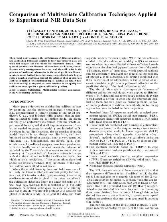 (PDF) Comparison of Multivariate Calibration Techniques Applied to ...