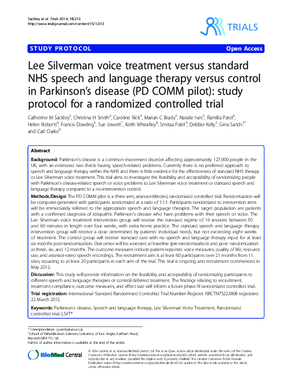 (PDF) Lee Silverman voice treatment versus standard NHS speech and ...