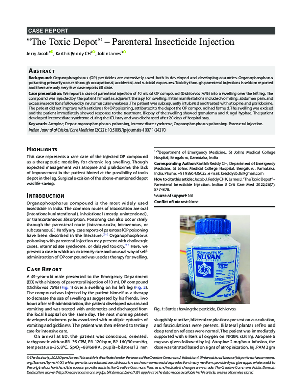 (PDF) “The Toxic Depot”: Parenteral Insecticide Injection