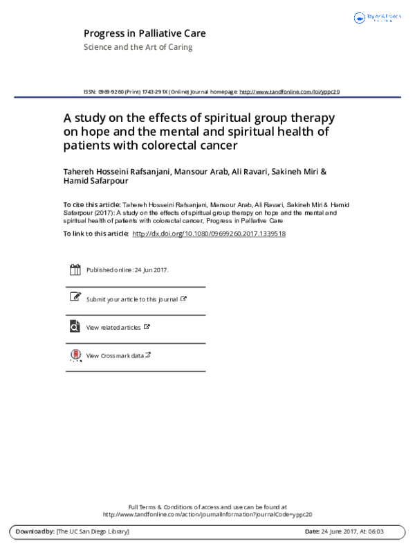 (PDF) A study on the effects of spiritual group therapy on hope and the ...