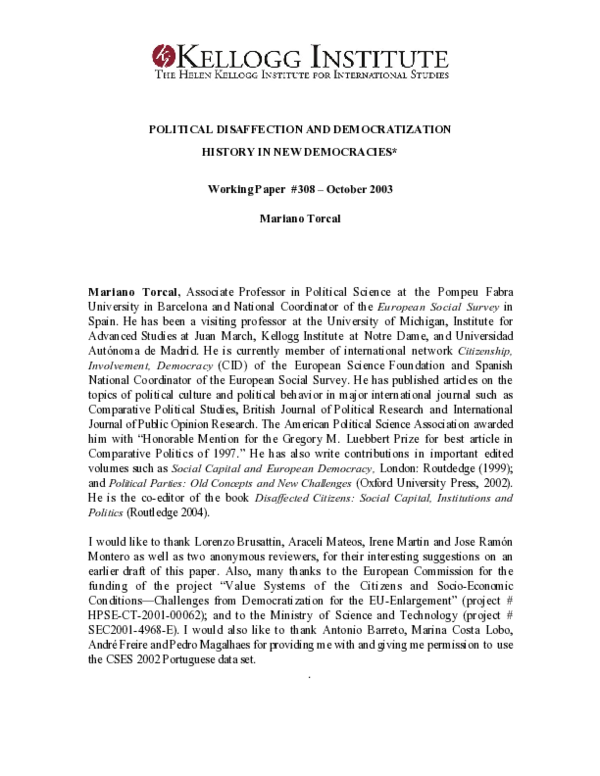 (PDF) Political Disaffection and Democratization History in New Democracies