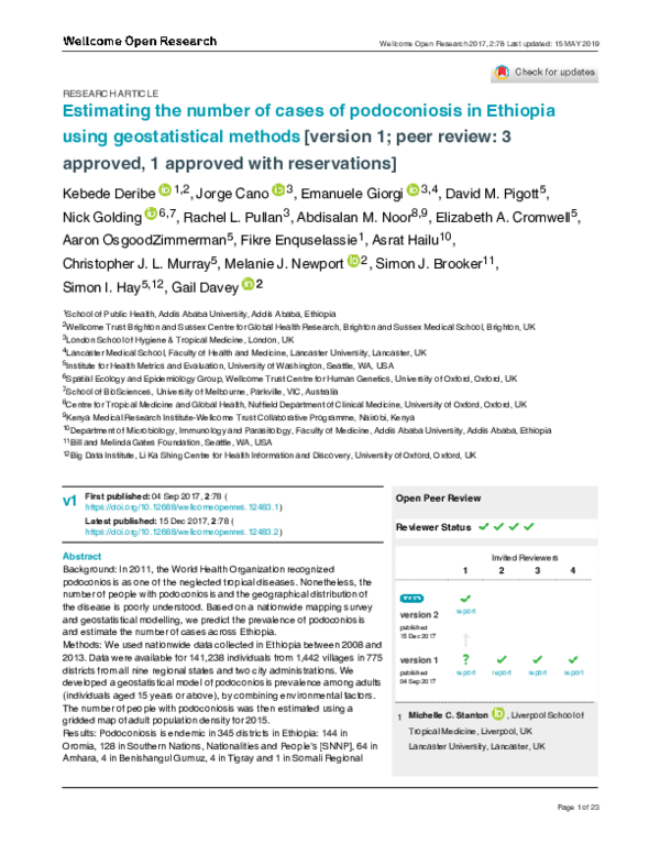 (PDF) Estimating the number of cases of podoconiosis in Ethiopia using ...