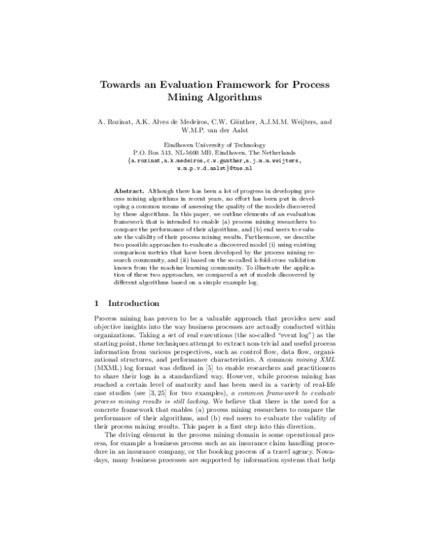 (PDF) Towards an Evaluation Framework for Process Mining Systems