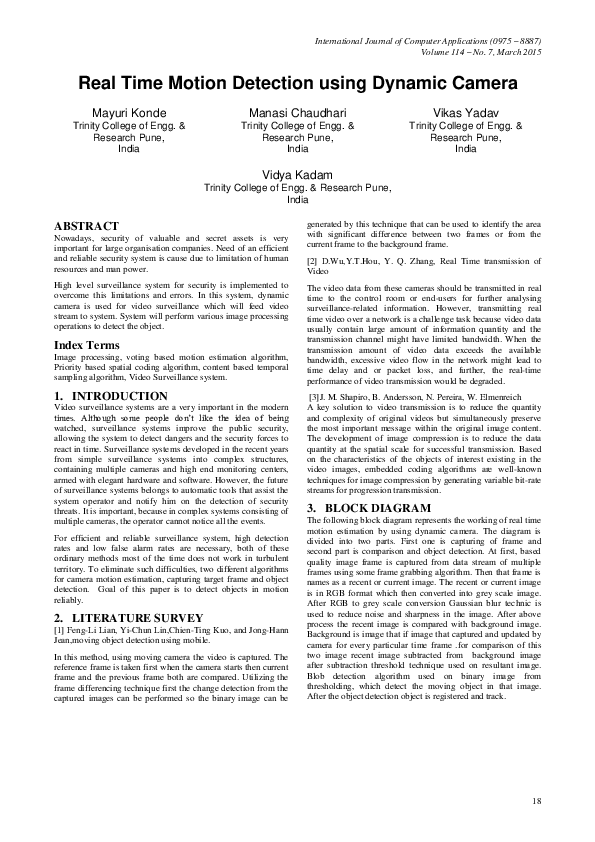 (PDF) Real Time Motion Detection using Dynamic Camera