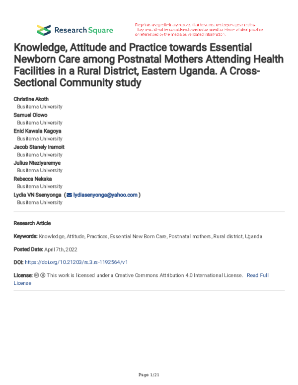 (PDF) Knowledge, Attitude and Practice towards Essential Newborn Care ...