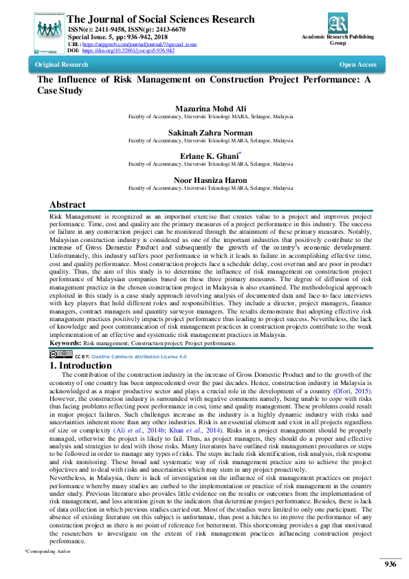 (PDF) The Influence of Risk Management on Construction Project ...