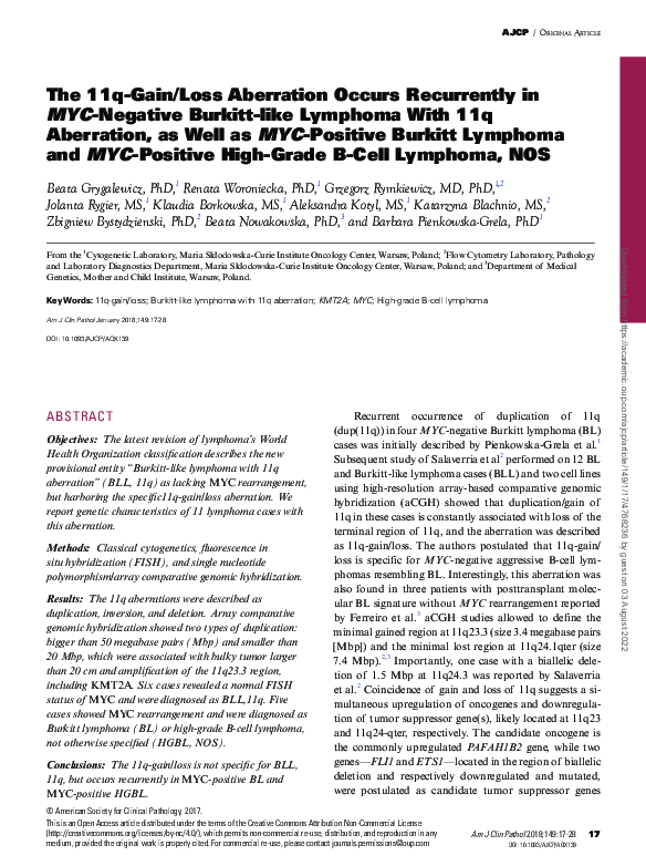 (PDF) The 11q-Gain/Loss Aberration Occurs Recurrently in MYC-Negative ...