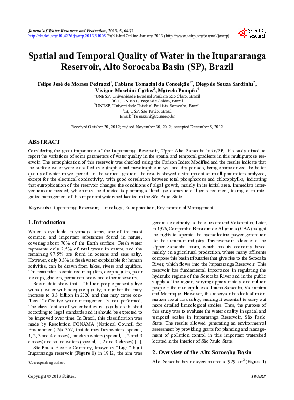 (PDF) Spatial and Temporal Quality of Water in the Itupararanga ...