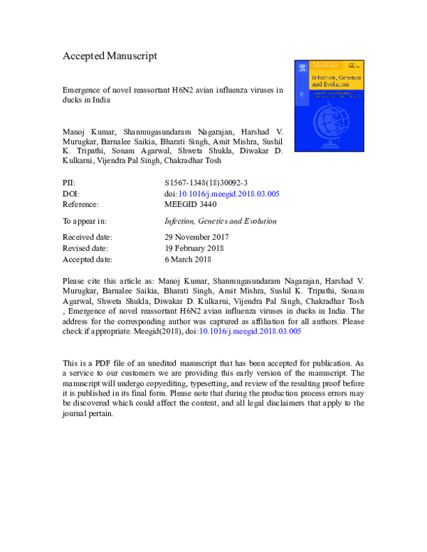 (PDF) Emergence of novel reassortant H6N2 avian influenza viruses in ...