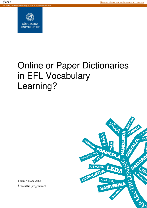 (PDF) Online or Paper Dictionaries in EFL Vocabulary Learning? Yaran