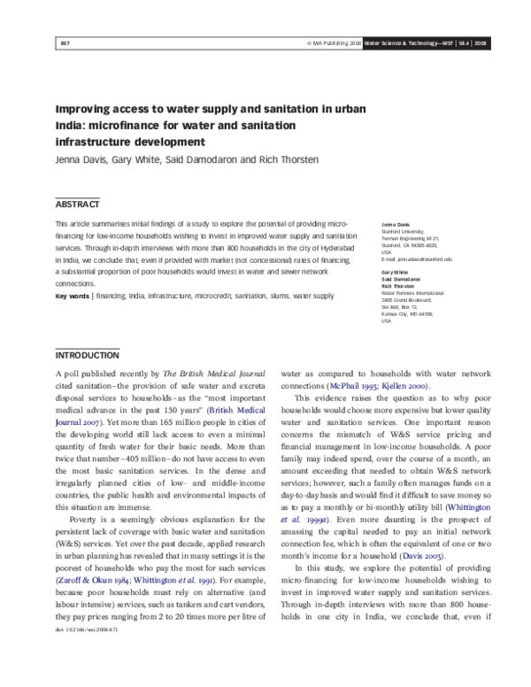 (PDF) Improving access to water supply and sanitation in urban India ...