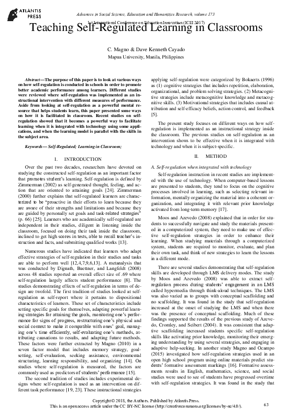(PDF) Teaching SelfRegulated Learning in Classrooms Carlo Magno