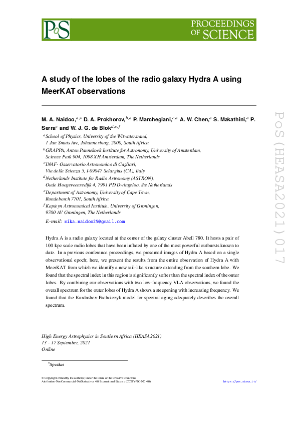 (PDF) A study of the lobes of the radio galaxy Hydra A using MeerKAT ...