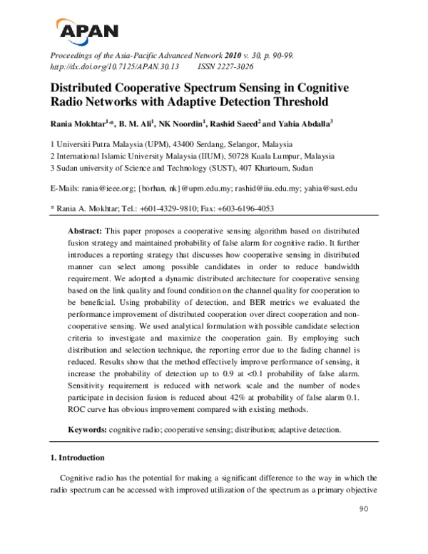 (PDF) Distributed cooperative spectrum sensing in cognitive radio for ...