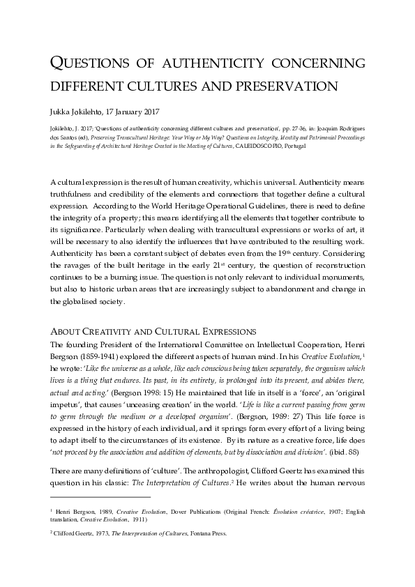 (PDF) Questions of authenticity concerning different cultures and ...