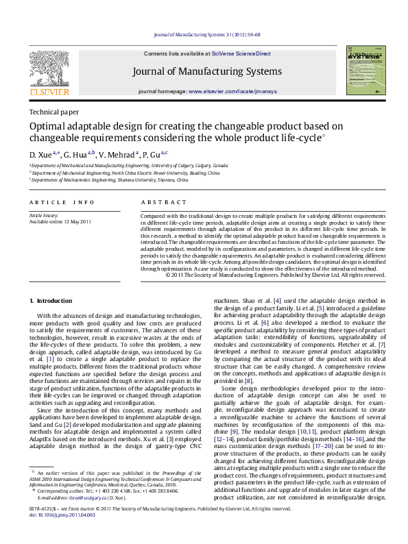 (PDF) Optimal adaptable design for creating the changeable product ...