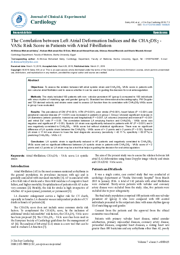(PDF) The Correlation between Left Atrial Deformation Indices and the ...