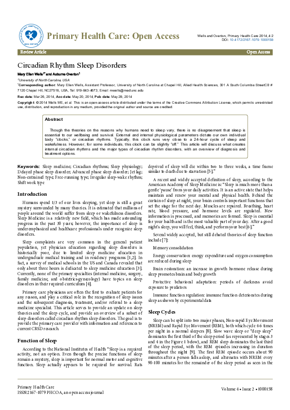 (PDF) Circadian Rhythm Sleep Disorders