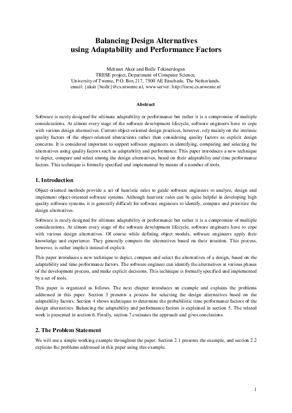 (PDF) Balancing Design Alternatives using Adaptability and Performance ...