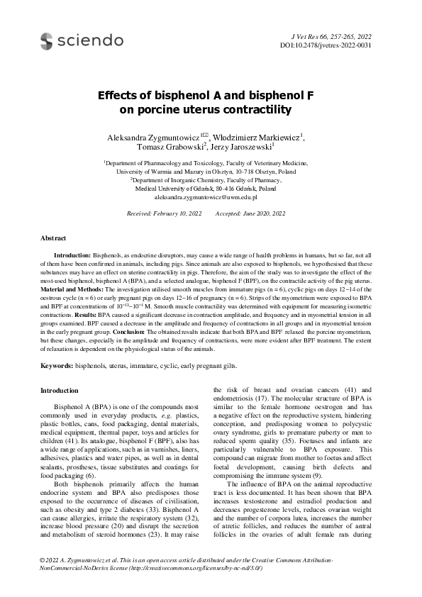 (PDF) Effects of bisphenol A and bisphenol F on porcine uterus ...