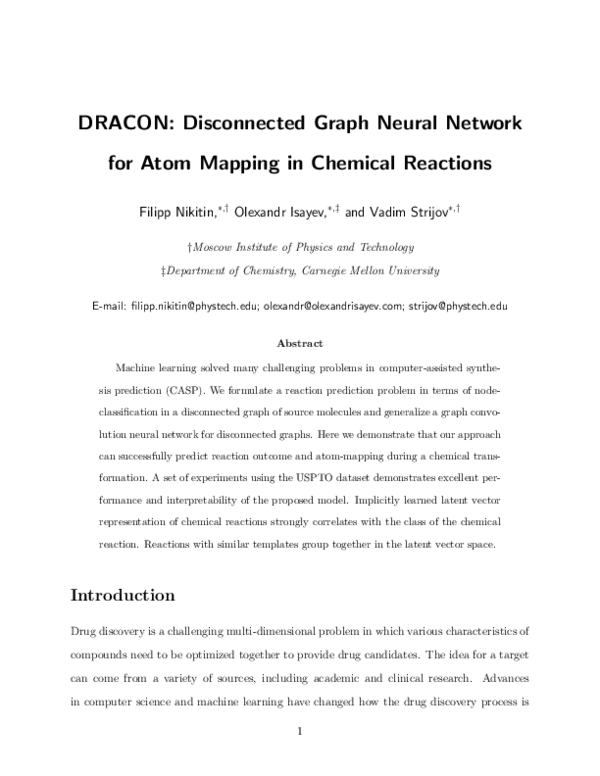 (PDF) DRACON: disconnected graph neural network for atom mapping in ...