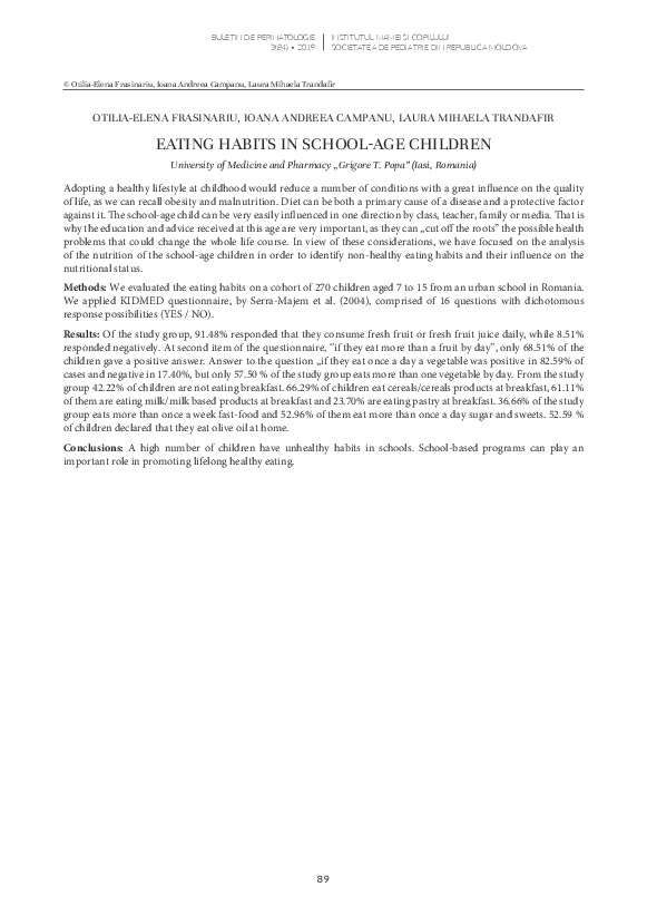 (PDF) Eating Habits in School Age Children