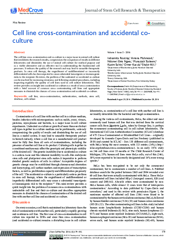(PDF) Cell Line CrossContamination and Accidental CoCulture Amena