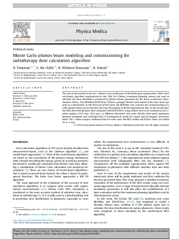 (PDF) Monte Carlo photon beam modeling and commissioning for ...