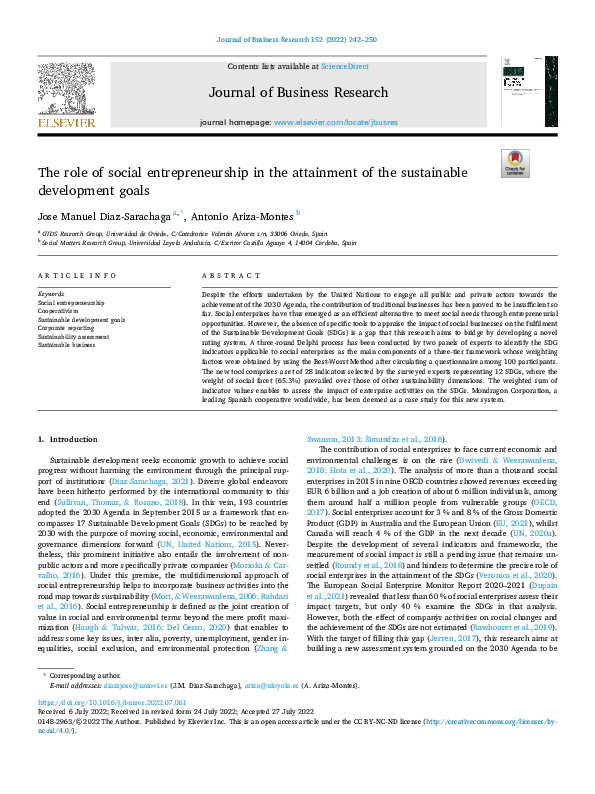 (PDF) The role of social entrepreneurship in the attainment of the ...
