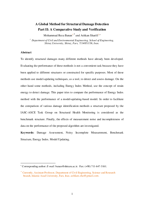 (PDF) A Global Method for Structural Damage Detection Part II: A ...