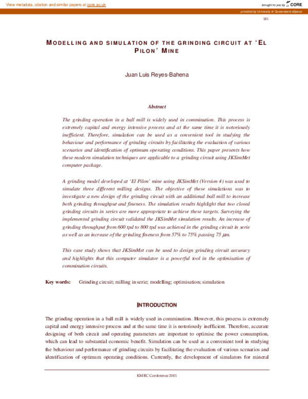 (PDF) Modelling and simulation of the grinding circuit at 'El Pilon' Mine