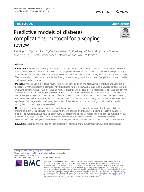 (PDF) Predictive models of diabetes complications: protocol for a ...