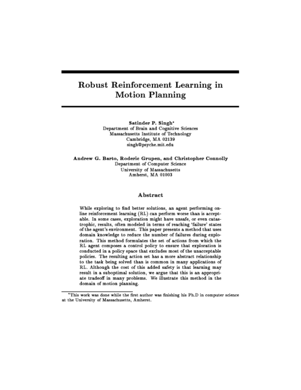 (PDF) Robust reinforcement learning in motion planning