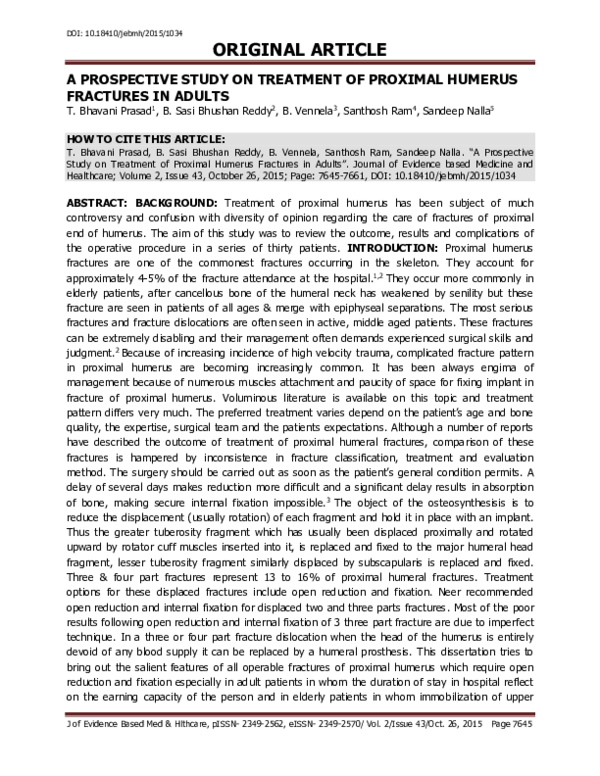 (PDF) A Prospective Study on Treatment of Proximal Humerus Fractures in ...