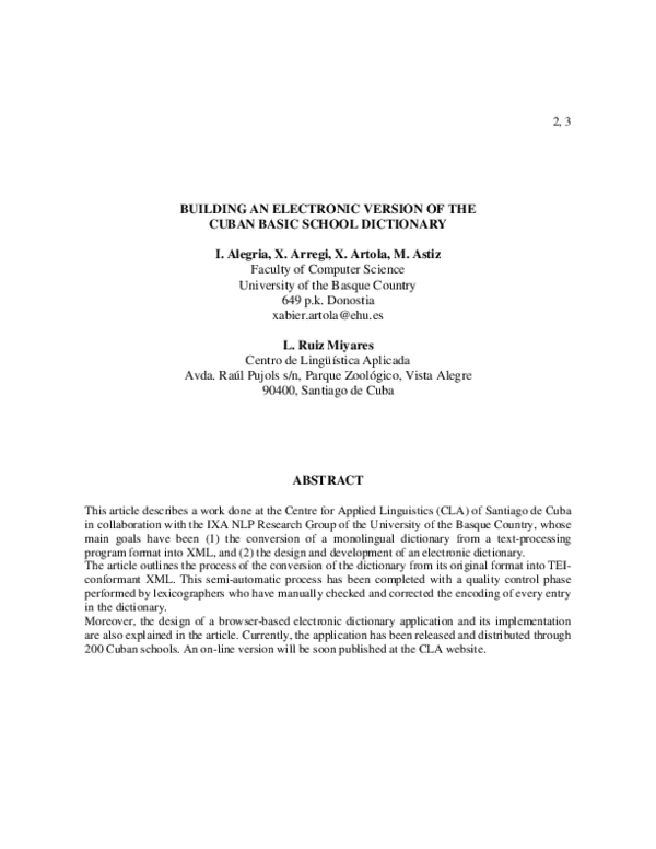 (PDF) Building an electronic version of the Cuban Basic School Dictionary