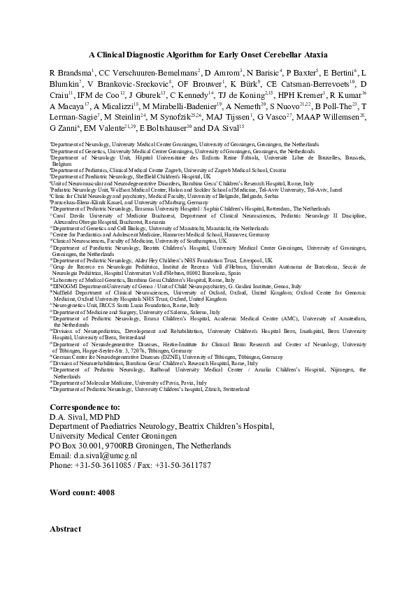 (DOC) A clinical diagnostic algorithm for early onset cerebellar ataxia ...