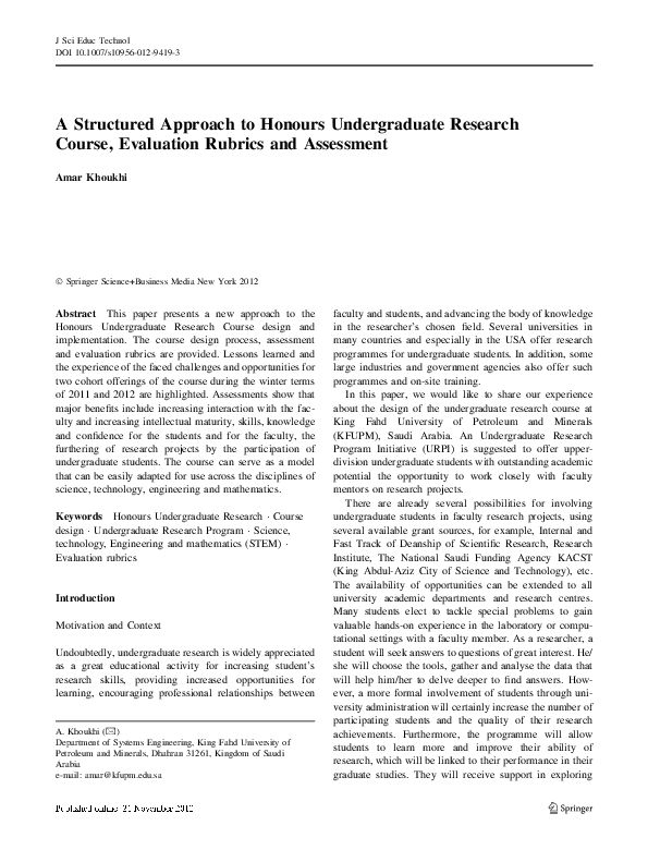 (PDF) A Structured Approach to Honours Undergraduate Research Course ...
