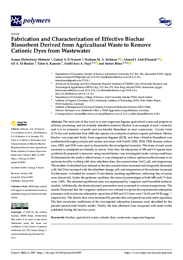 (PDF) Fabrication and Characterization of Effective Biochar Biosorbent ...