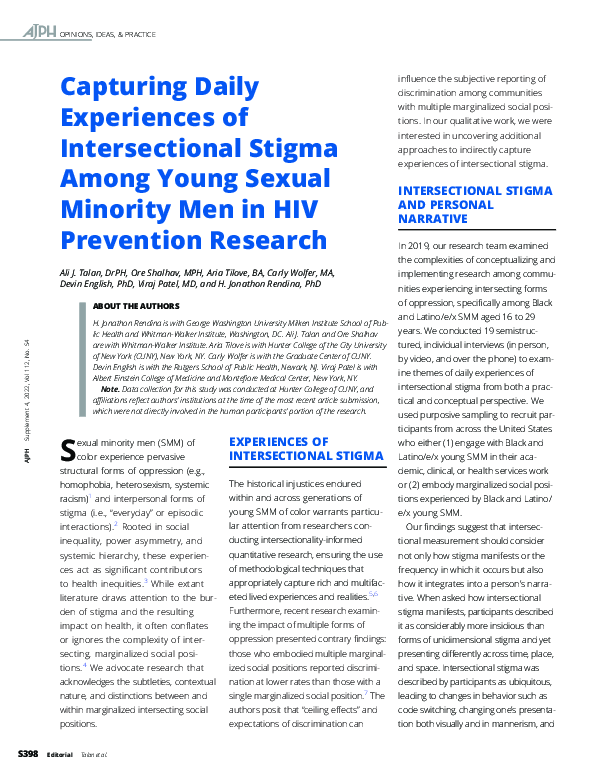 (PDF) Capturing Daily Experiences of Intersectional Stigma Among Young ...