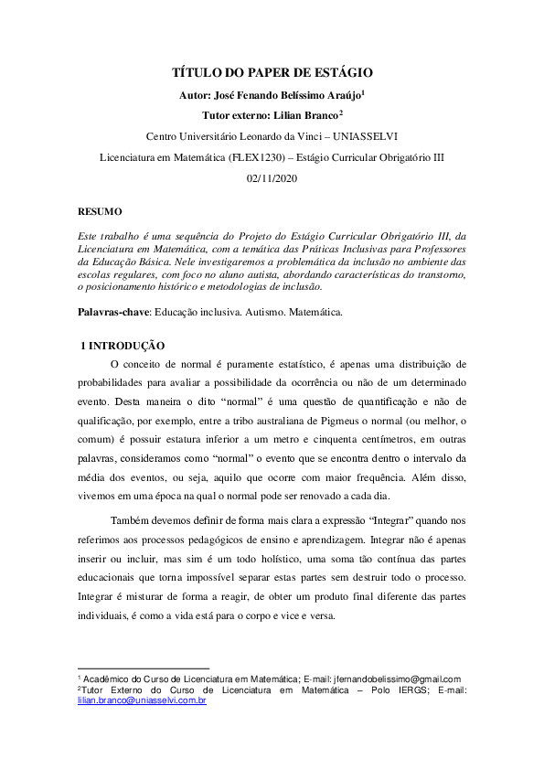 (PDF) TÍTULO DO PAPER DE ESTÁGIO