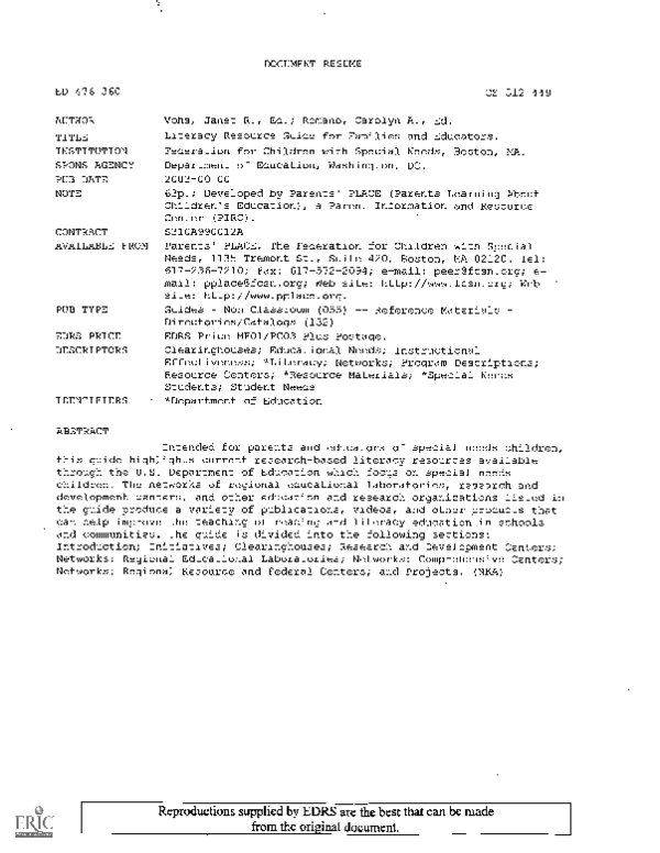 (PDF) Literacy Resource Guide for Families and Educators